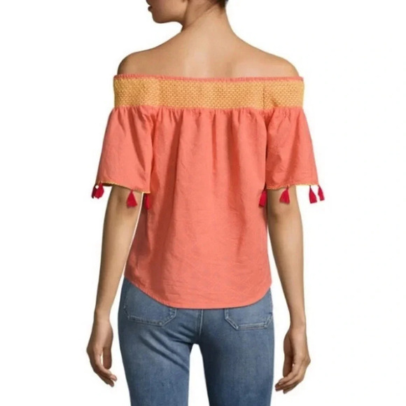 Banjanan Wow Off The Shoulder Tassel Blouse Coral Size S - Picture 2 of 6